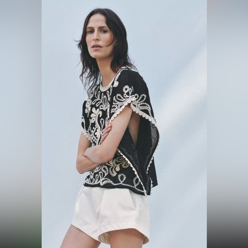 New ZARA ZW Collection Contrast Crochet Top - Picture 7 of 10
